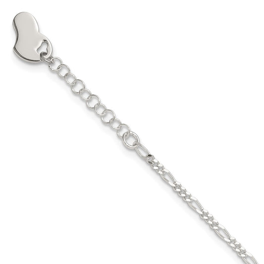 Sterling Silver Polished Heart 9In Plus 1In Ext. Anklet