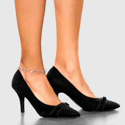 Sterling Silver Pink Glass Beads And Polished Hearts 9 Inch Anklet With 1 Extension