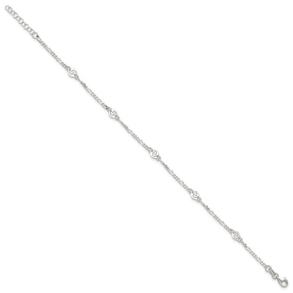 Sterling Silver Polished Swirl Disc 9In Plus 1In Ext. Anklet