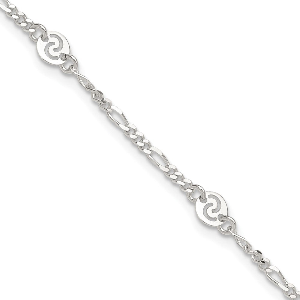 Sterling Silver Polished Swirl Disc 9In Plus 1In Ext. Anklet
