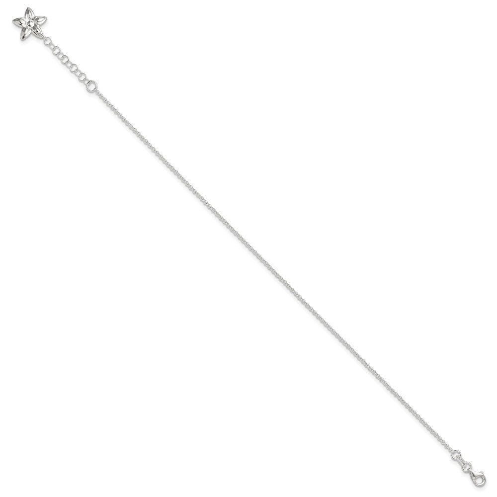Sterling Silver Polished Flower 9In Plus 1In Ext. Anklet