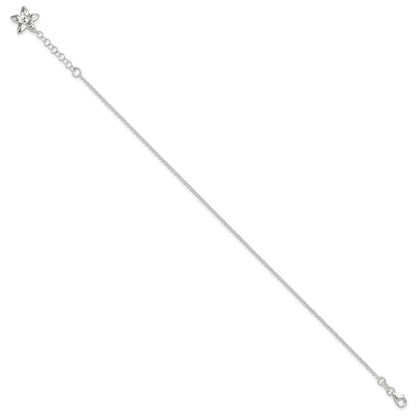 Sterling Silver Polished Flower 9In Plus 1In Ext. Anklet