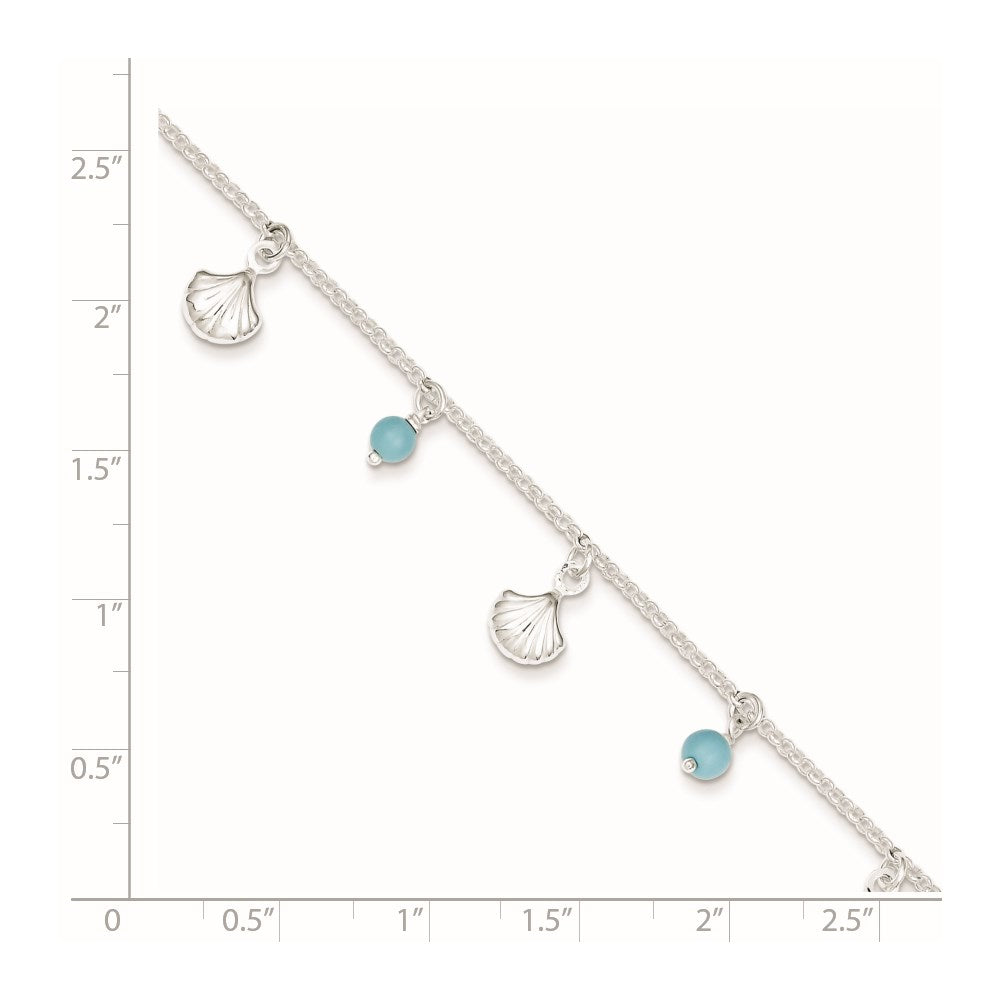 Sterling Silver Polished Shell And Turquoise 9In Plus 1In Ext. Anklet