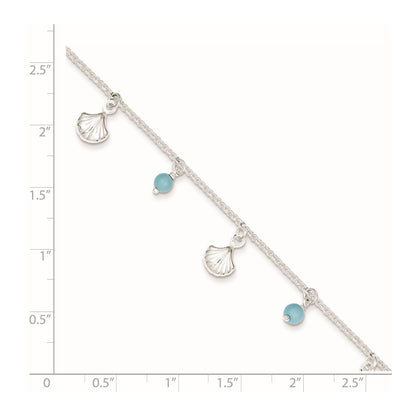 Sterling Silver Polished Shell And Turquoise 9In Plus 1In Ext. Anklet