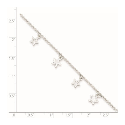 6 Inch Sterling Silver Polished & Textured Stars Children'S Bracelet