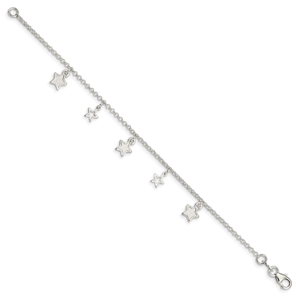 6 Inch Sterling Silver Polished & Textured Stars Children'S Bracelet