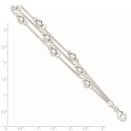 7.5 Inch Sterling Silver Polished Bead Snake Chain Bracelet