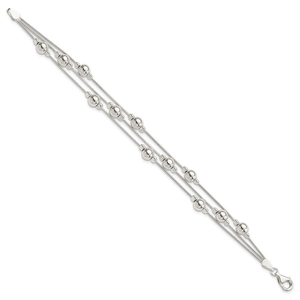 7.5 Inch Sterling Silver Polished Bead Snake Chain Bracelet