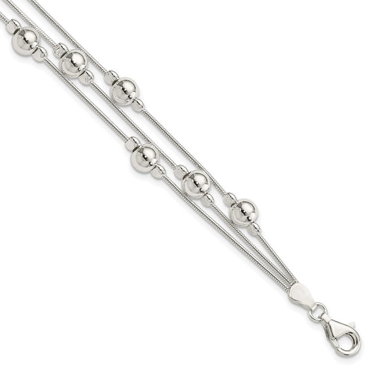 7.5 Inch Sterling Silver Polished Bead Snake Chain Bracelet