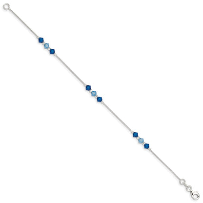 7.5 Inch Sterling Silver Polished Aquamarine Capri Blue Glass Bead Bracelet