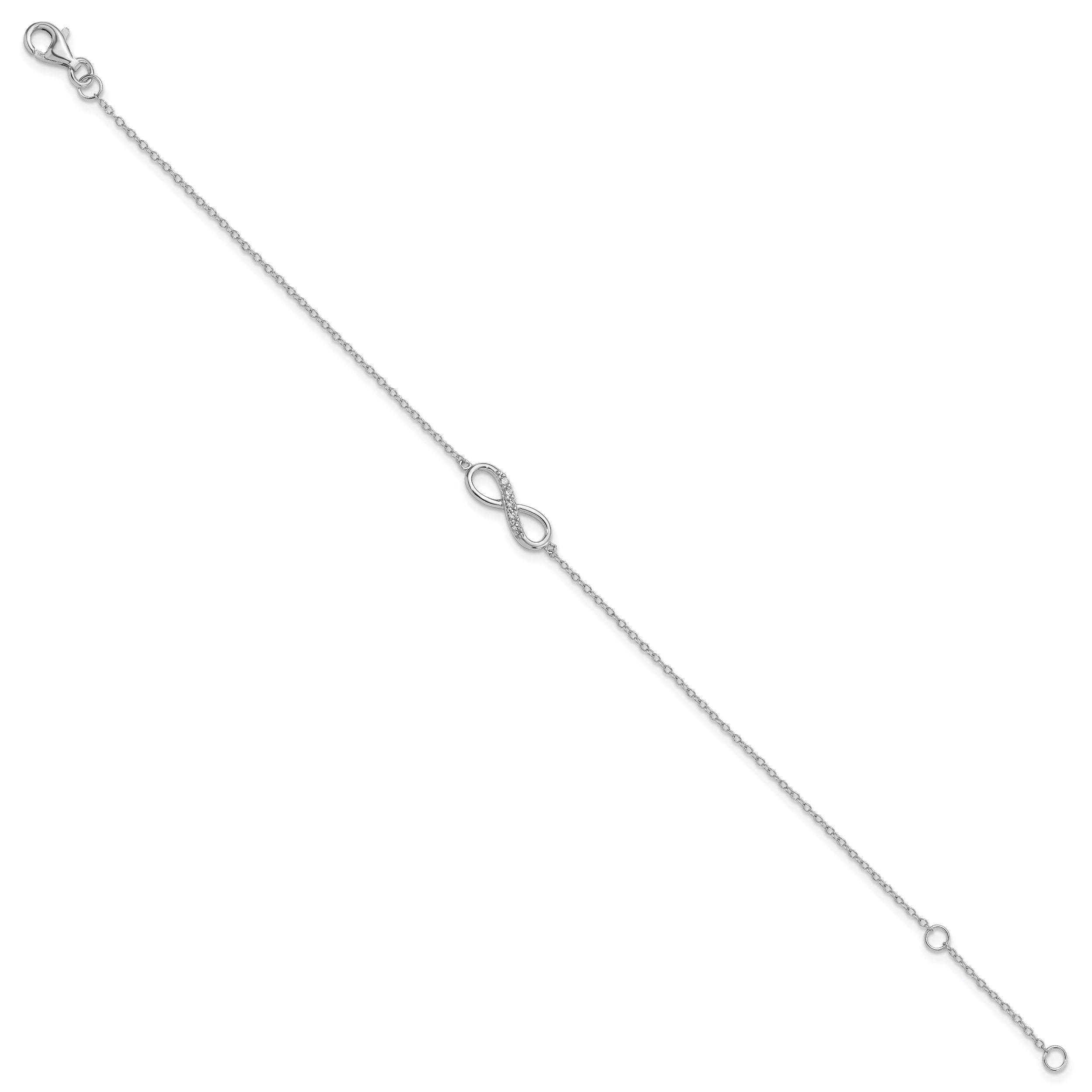 7 Inch Sterling Silver Rhodium-Plated With Cz Infinity W/ 1 In Ext Bracelet