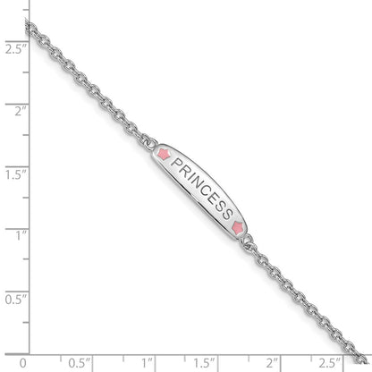 7 Inch Sterling Silver Rhodium-Plated Polished & Pink Enameled Princess With 1 Extension Children'S Bracelet