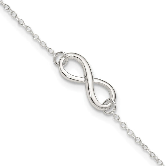 Sterling Silver Polished 9In Plus 1In. Ext. Infinity Symbol Anklet