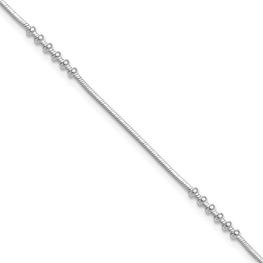 Sterling Silver Rhodium-Plated Polished W/.5In Extension Anklet