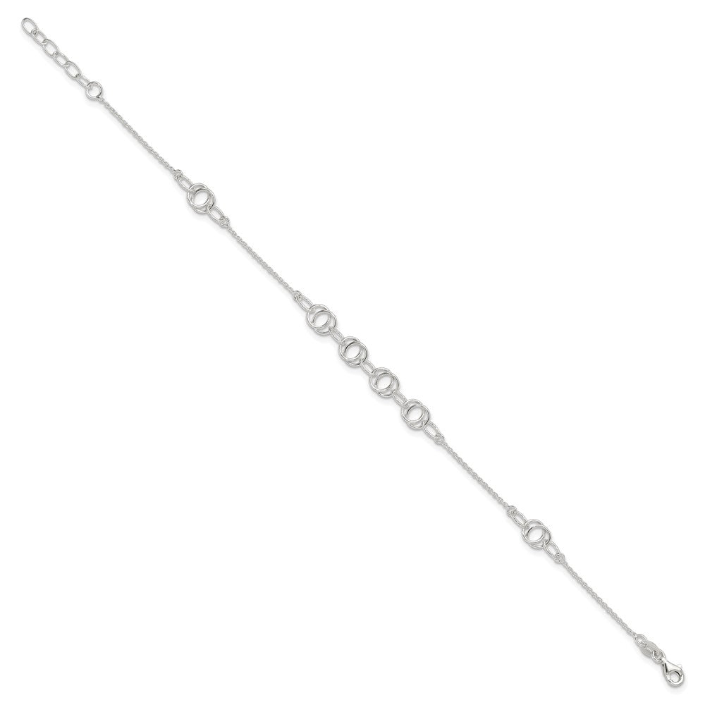 Sterling Silver Polished W/1In. Ext. Fancy Link Anklet