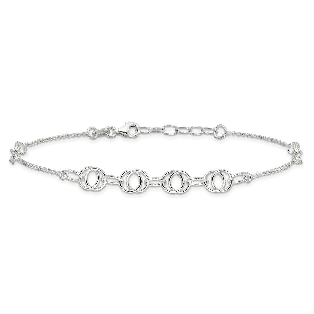 Sterling Silver Polished W/1In. Ext. Fancy Link Anklet