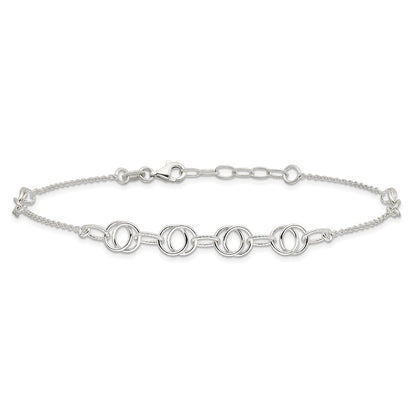 Sterling Silver Polished W/1In. Ext. Fancy Link Anklet