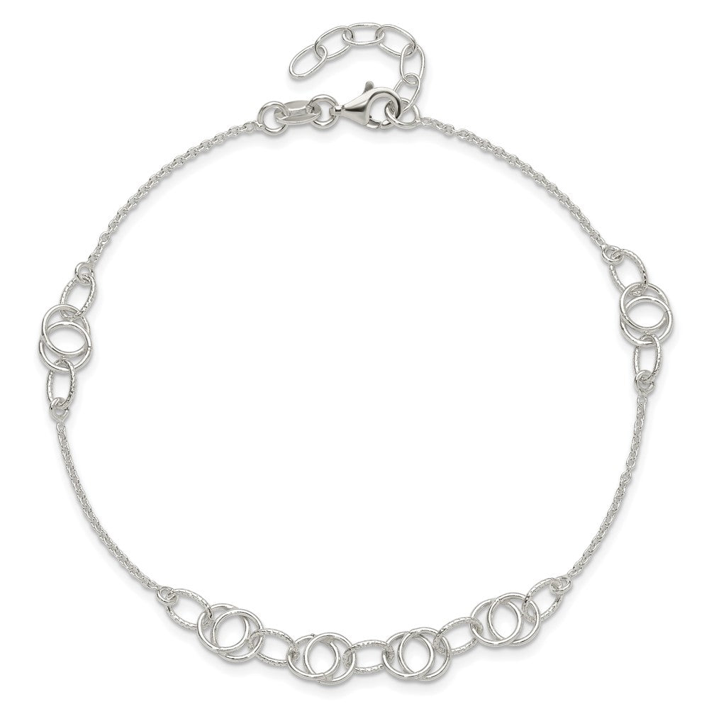 Sterling Silver Polished W/1In. Ext. Fancy Link Anklet