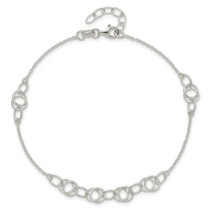 Sterling Silver Polished W/1In. Ext. Fancy Link Anklet