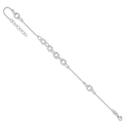 Sterling Silver Polished W/1In. Ext. Fancy Link Anklet