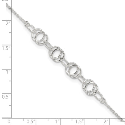 Sterling Silver Polished W/1In. Ext. Fancy Link Anklet