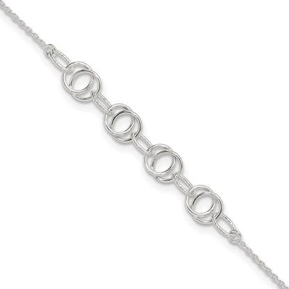 Sterling Silver Polished W/1In. Ext. Fancy Link Anklet