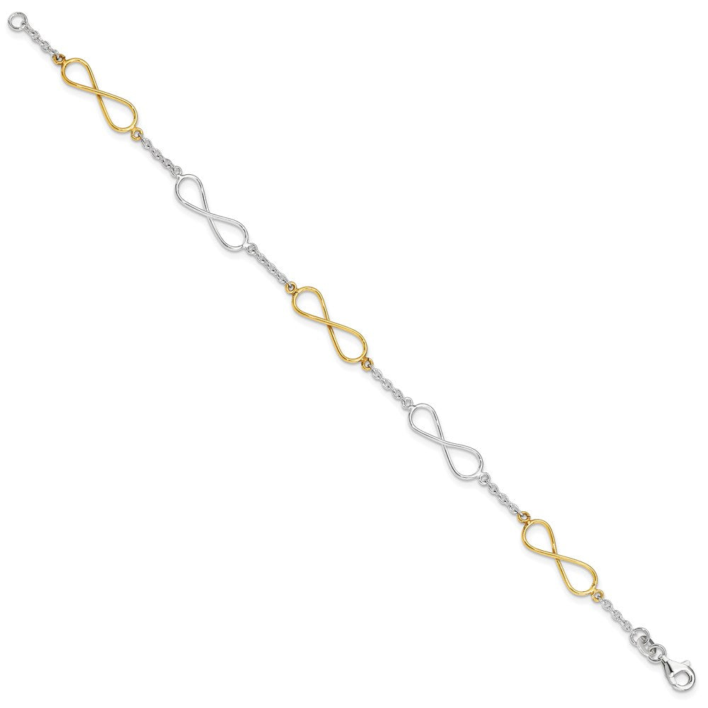 7.5 Inch Sterling Silver Polished Flash Gold Infinity Symbol Bracelet