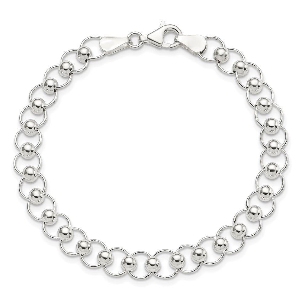 7.5 Inch Sterling Silver Polished Beaded Bracelet