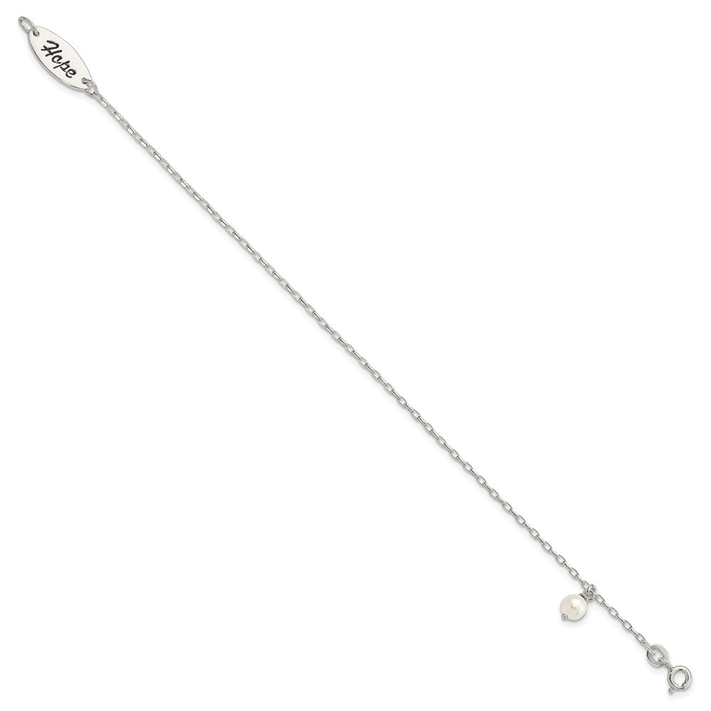 7.5 Inch Sterling Silver Polished Synthetic Pearl Dangle Hope Bracelet