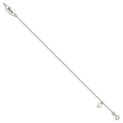 7.5 Inch Sterling Silver Polished Synthetic Pearl Dangle Hope Bracelet