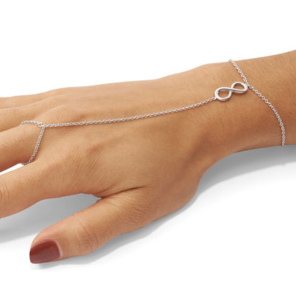 Sterling Silver Rh-Plated Polished Infinity Symbol Attached Ring/Bracelet
