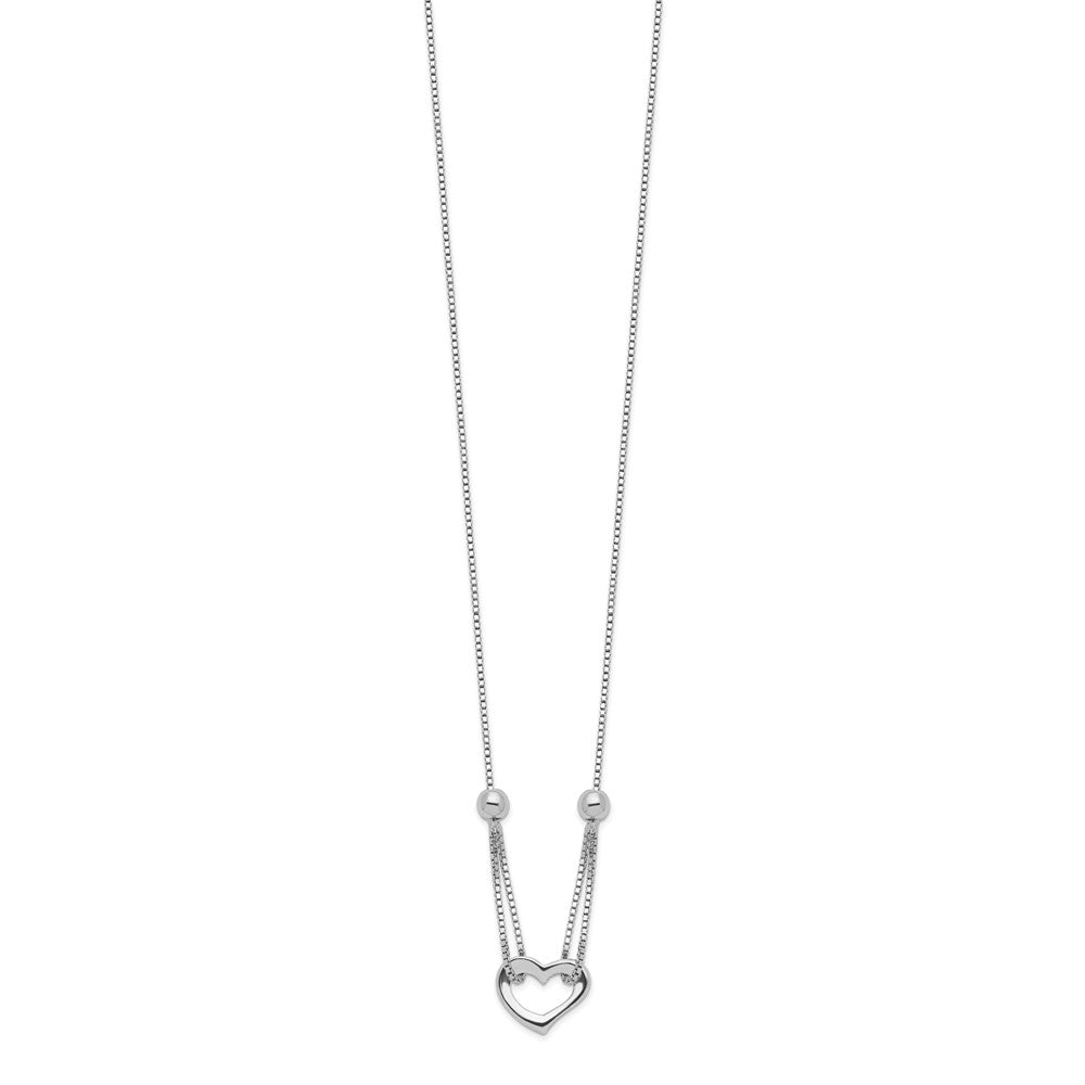 18 Inch Sterling Silver Rhodium-Plated Heart W/Box Chain Necklace