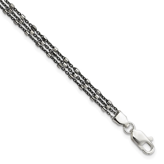 7.5 Inch Sterling Silver Ruthenium-Plated Multi-Chain 3 Strand Bracelet