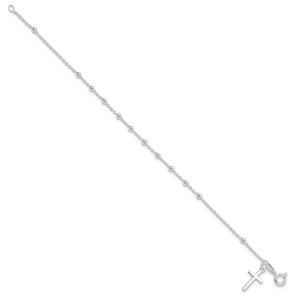 7.5 Inch Sterling Silver Beaded Cross Charm Bracelet