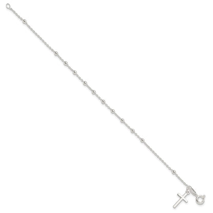 7.5 Inch Sterling Silver Beaded Cross Charm Bracelet