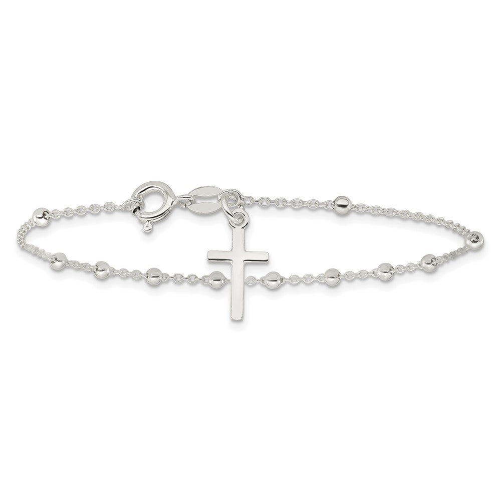 7.5 Inch Sterling Silver Beaded Cross Charm Bracelet