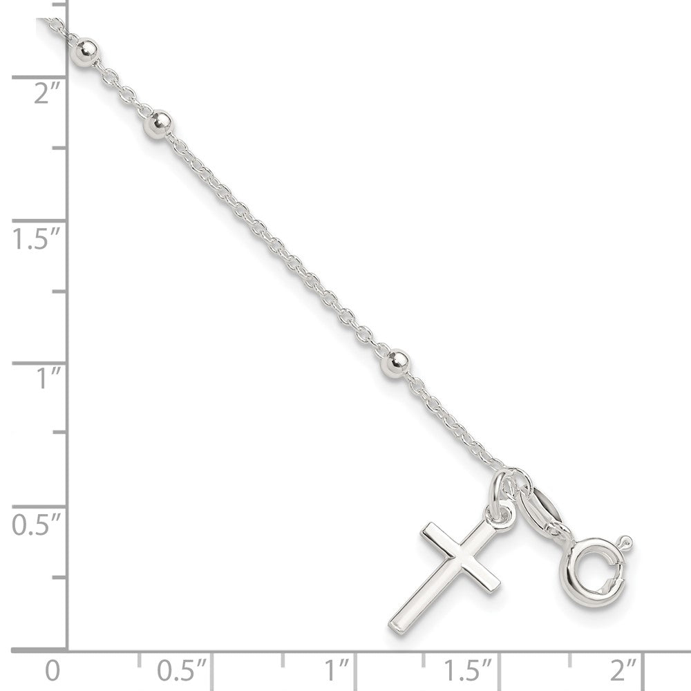 7.5 Inch Sterling Silver Beaded Cross Charm Bracelet