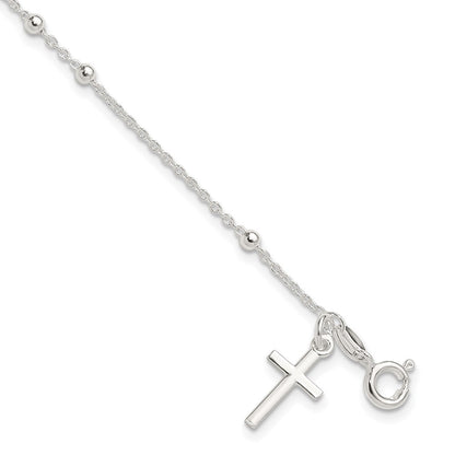 7.5 Inch Sterling Silver Beaded Cross Charm Bracelet