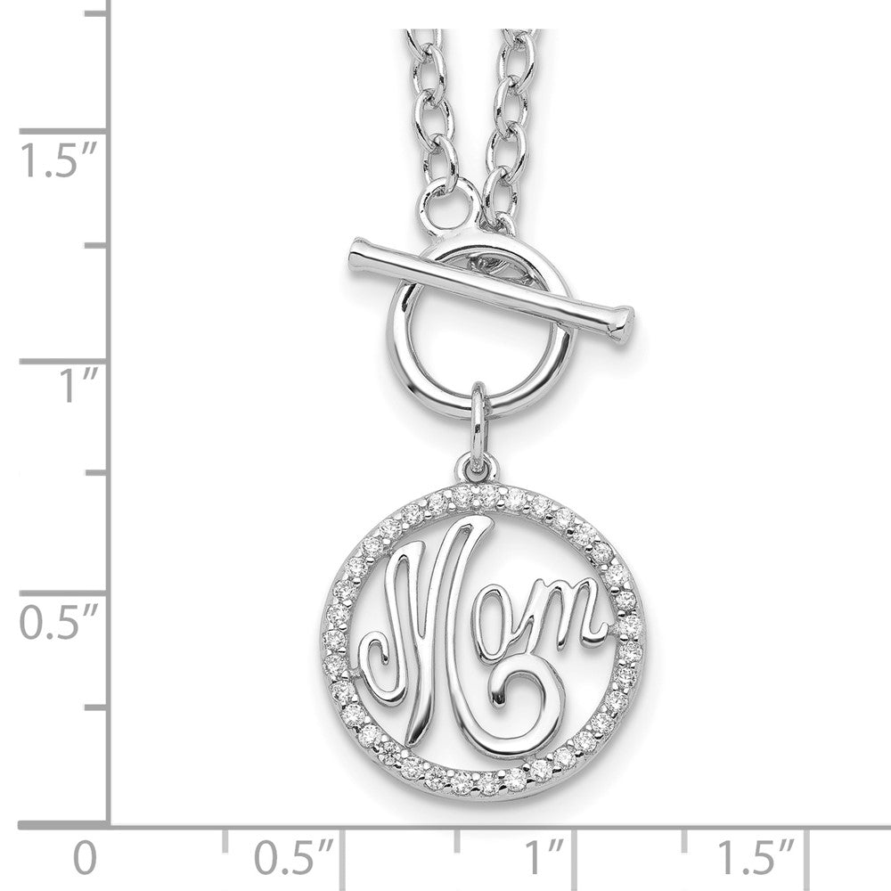 Sterling Silver Rhodium-Plated Polished Cz Mom 18 Inch Necklace