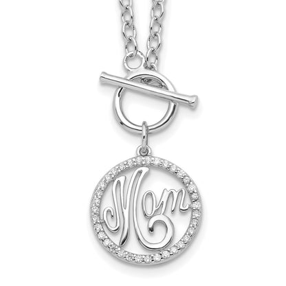 Sterling Silver Rhodium-Plated Polished Cz Mom 18 Inch Necklace