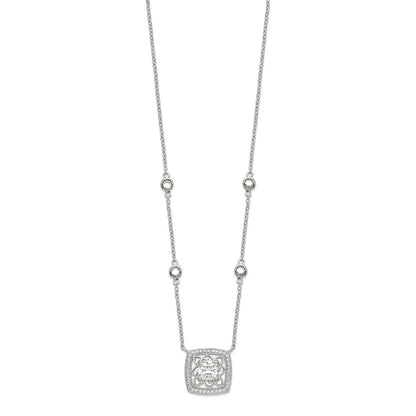 Sterling Silver Rhod-Pltd Square Cz Pendant W/2In Ext 4-Station Necklace