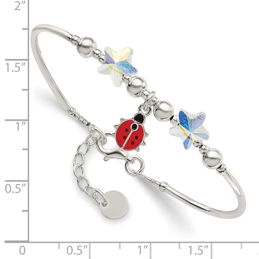 6.75 Inch Sterling Silver Polished Enameled Ladybug & Crystal Stars With .75 Extension Children'S Bracelet
