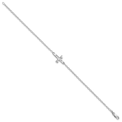 Sterling Silver Rhodium-Plated Jesus Cross Anklet