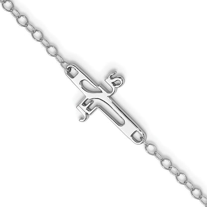 Sterling Silver Rhodium-Plated Jesus Cross Anklet
