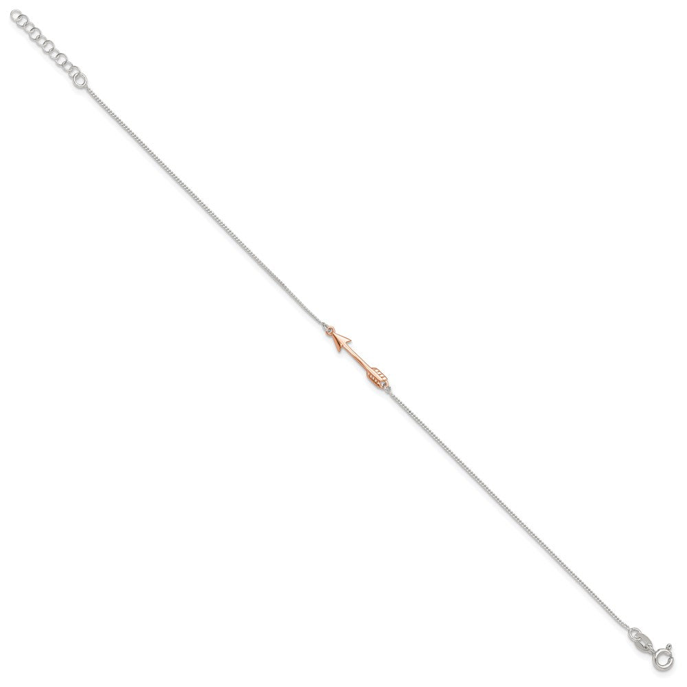 Sterling Silver Rose-Tone Polished Arrow 9In Plus 1In Ext Anklet
