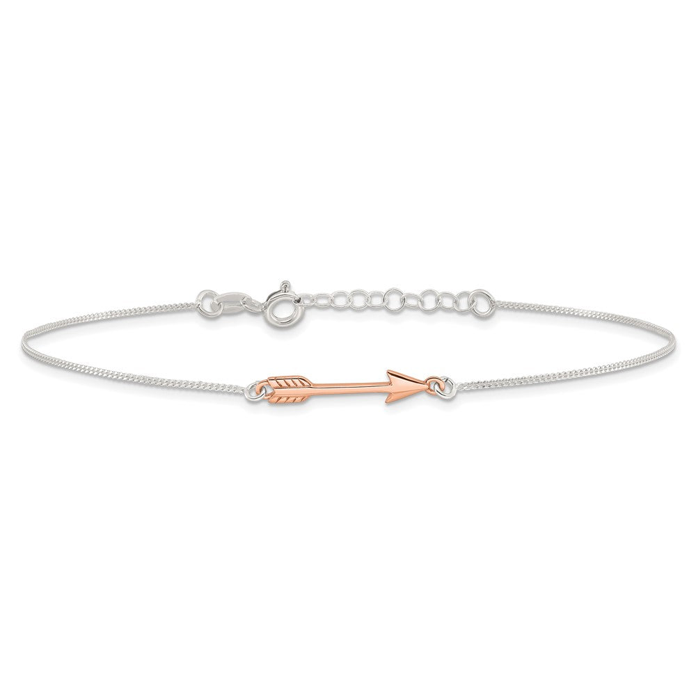 Sterling Silver Rose-Tone Polished Arrow 9In Plus 1In Ext Anklet