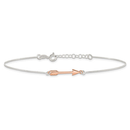 Sterling Silver Rose-Tone Polished Arrow 9In Plus 1In Ext Anklet
