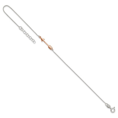 Sterling Silver Rose-Tone Polished Arrow 9In Plus 1In Ext Anklet