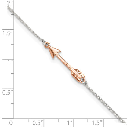Sterling Silver Rose-Tone Polished Arrow 9In Plus 1In Ext Anklet