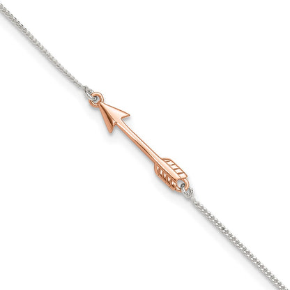 Sterling Silver Rose-Tone Polished Arrow 9In Plus 1In Ext Anklet